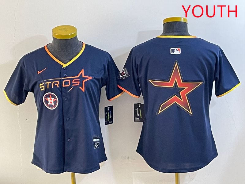 Youth Houston Astros Blank Drak Blue Three generations Joint Name 2025 Nike MLB Jersey style 15->youth mlb jersey->Youth Jersey